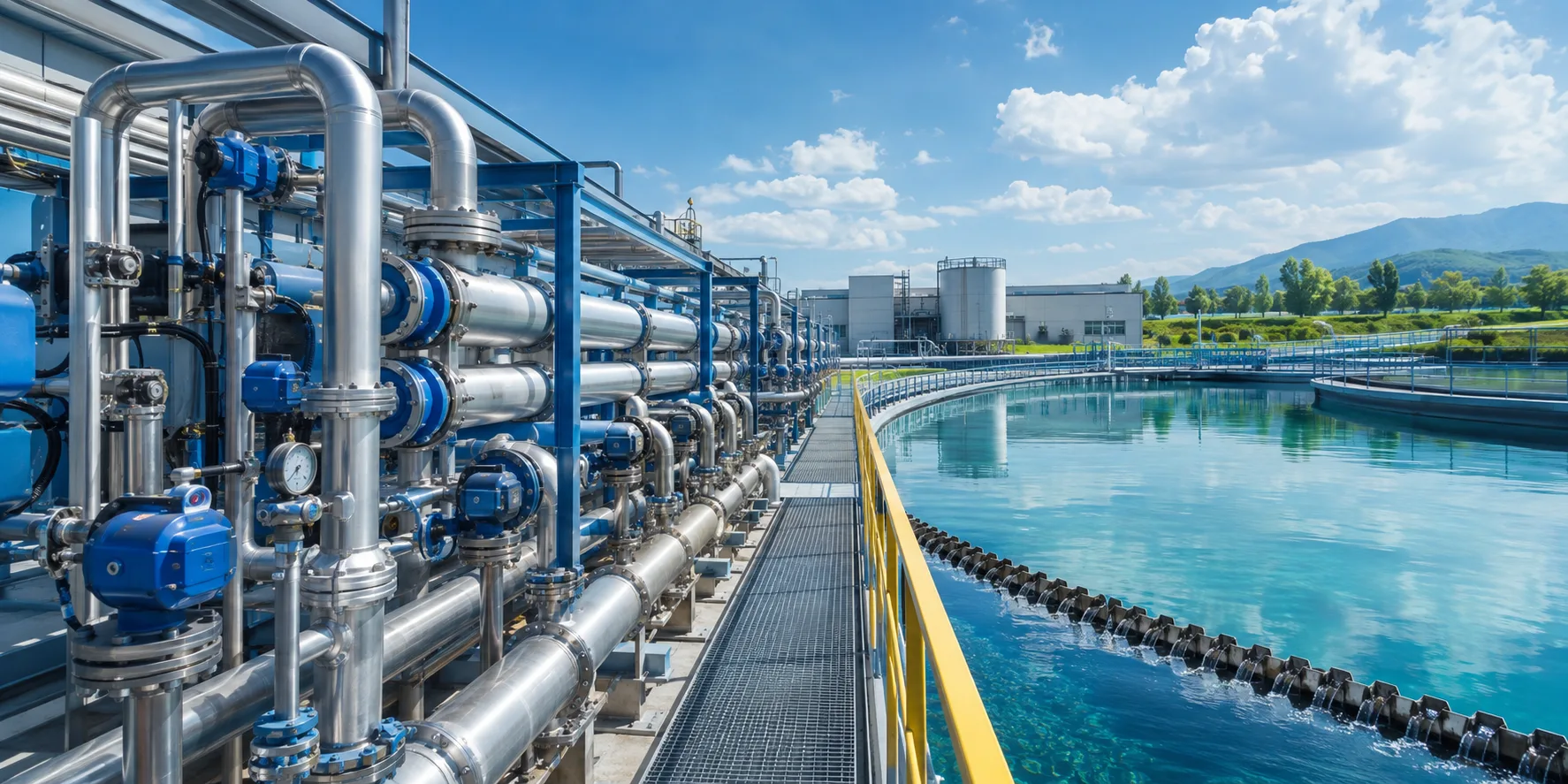 Stainless steel pipes at a modern water treatment facility