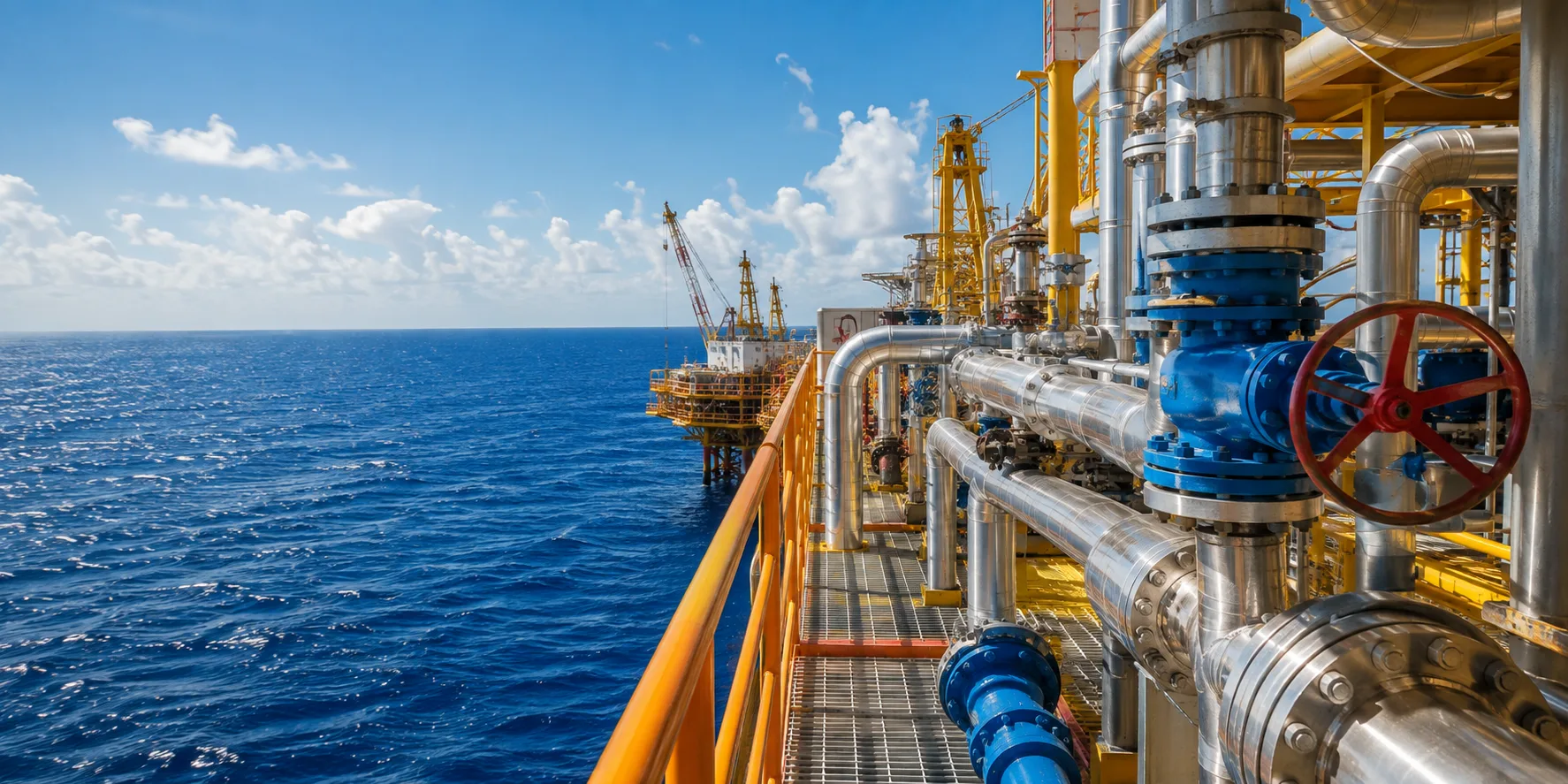 Stainless steel pipework on an offshore marine platform