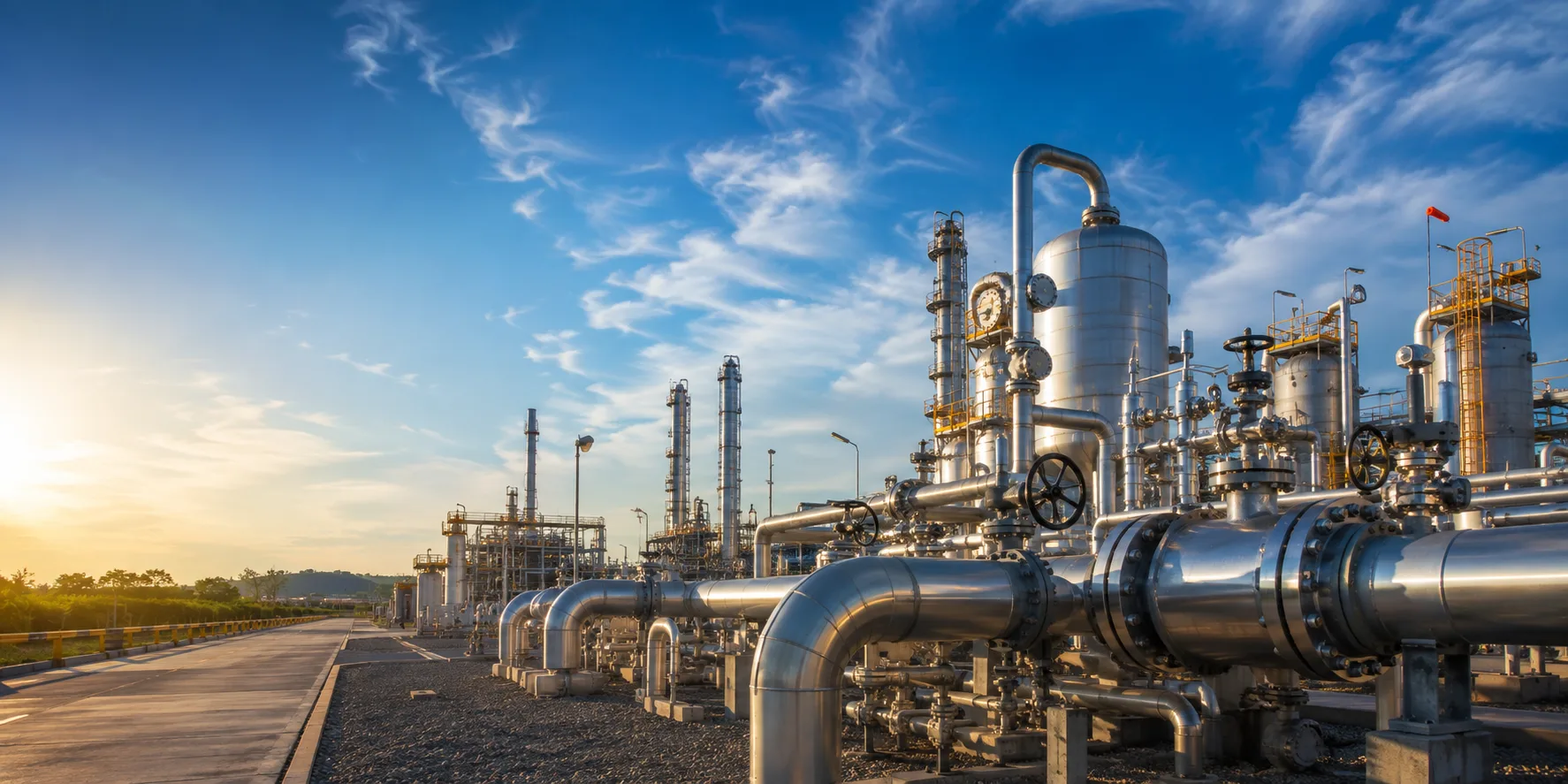 Stainless steel piping at an oil and gas processing facility