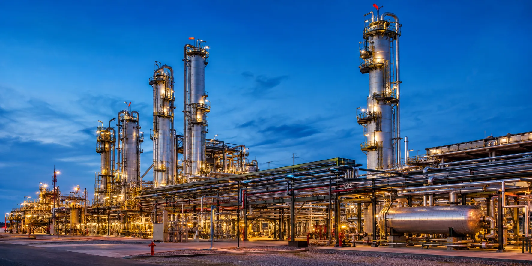 Stainless steel piping and heat exchangers at a petrochemical facility