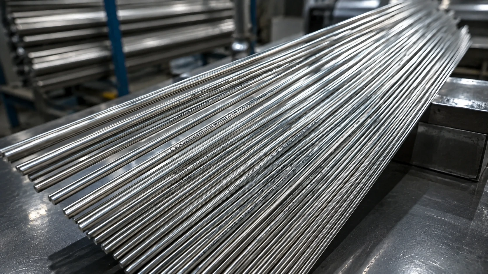 Precision stainless steel tubes at an industrial inspection station