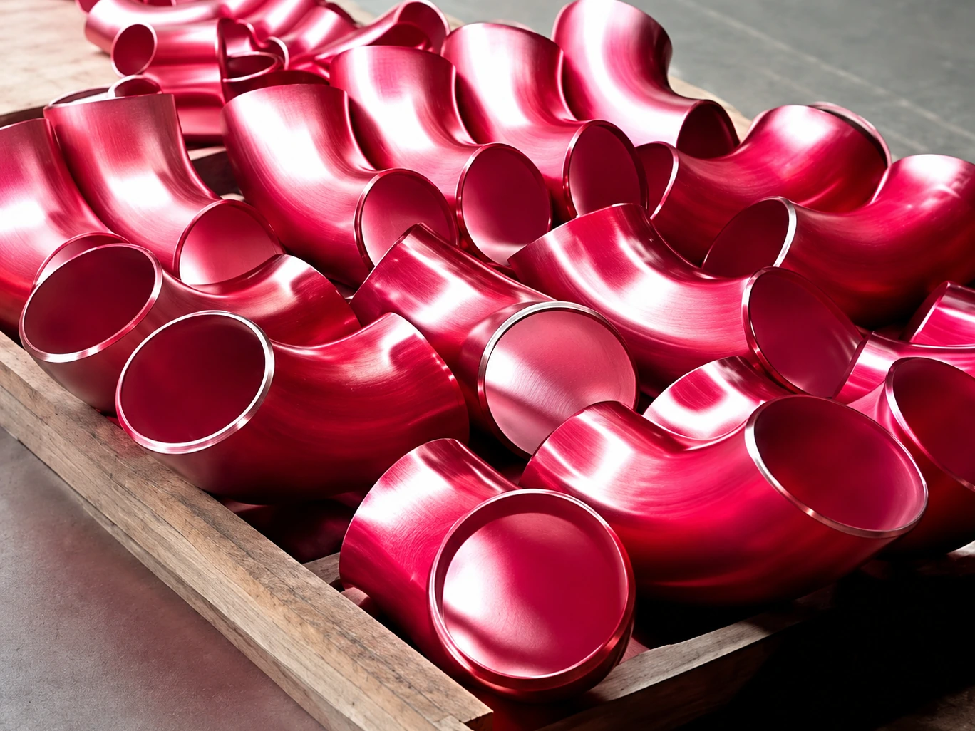 Finished stainless-steel pipe fittings ready for inspection